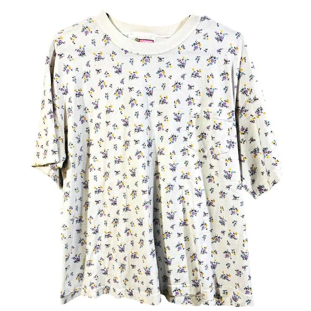 Vintage Zoomers Womens Floral Print Short Sleeve Tee Shirt Large